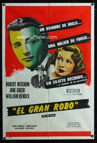 3t604 BIG STEAL Argentinean movie poster R60s Robert Mitchum, Jane Greer, William Bendix, Don Siegel
