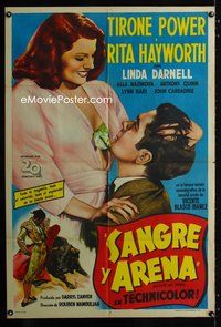 3t611 BLOOD & SAND Argentinean movie poster '41 art of matador, plus Tyrone Power & Rita Hayworth!