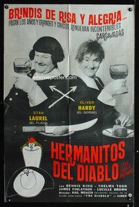 3t645 DEVIL'S BROTHER Argentinean poster R60s Hal Roach, great photo and artwork of Laurel & Hardy!