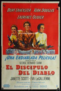 3t646 DEVIL'S DISCIPLE Argentinean '59 art of Burt Lancaster, Kirk Douglas & Laurence Olivier!