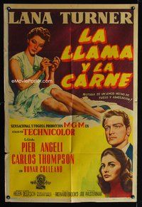 3t659 FLAME & THE FLESH Argentinean '54 Melson art of sexy smoking brunette bad girl Lana Turner!