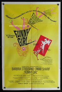 3t662 FUNNY GIRL Argentinean poster '69 Barbra Streisand, Omar Sharif, directed by William Wyler!