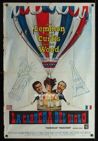 3t669 GREAT RACE Argentinean '65 different art of Curtis, Lemmon & Natalie Wood in hot-air balloon!
