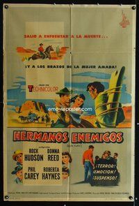 3t674 GUN FURY Argentinean poster '53 Phil Carey steals Donna Reed & leaves Rock Hudson to die!