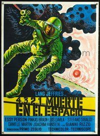 3t740 MISSION STARDUST 20x28 Argentinean '67 Italian sci-fi!, cool art of astronaut shooting laser!