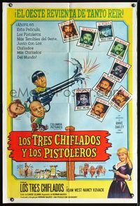 3t756 OUTLAWS IS COMING Argentinean poster '65 The Three Stooges with Curly-Joe are wacky cowboys!