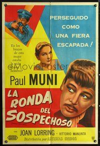 3t774 STRANGER ON THE PROWL Argentinean poster '53 Paul Muni is being hunted down like a mad dog!
