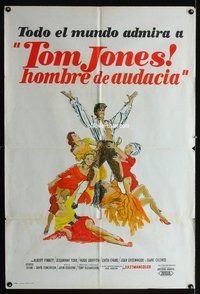 3t790 TOM JONES Argentinean movie poster '63 artwork of Albert Finney surrounded by sexy women!