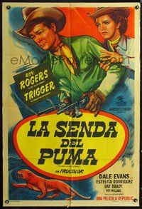 3t796 TWILIGHT IN THE SIERRAS Argentinean '50 artwork of Roy Rogers w/2 smoking guns & Dale Evans!