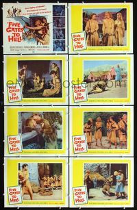 3t190 FIVE GATES TO HELL 8 LCs '59 James Clavell, Dolores Michaels, Patricia Owens, girls with guns!