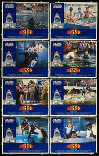 3t298 JAWS 3-D 8 movie lobby cards '83 Dennis Quaid, Bess Armstrong, man-eating Great White Shark!