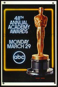 3u015 48TH ANNUAL ACADEMY AWARDS TV one-sheet '76 huge image of Oscar statuette, ABC Television!