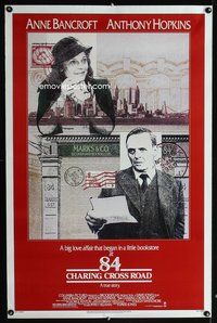 3u017 84 CHARING CROSS ROAD one-sheet poster '87 cool artwork of Anthony Hopkins & Anne Bancroft!