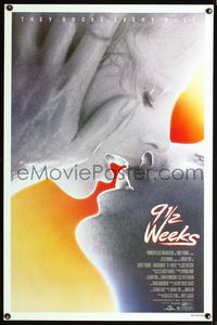 3u018 9 1/2 WEEKS one-sheet poster '86 Mickey Rourke, Kim Basinger, sexiest close up kissing image!
