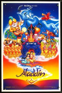 3u023 ALADDIN DS all cast style one-sheet poster '92 classic Walt Disney Arabian fantasy cartoon!