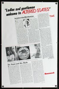 3u027 ALTERED STATES Newsweek & Time Magazine style 1sh '80 William Hurt, Paddy Chayefsky, Russell
