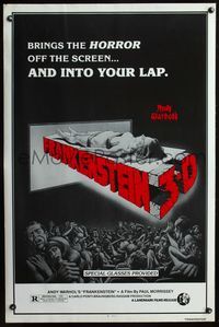 3u032 ANDY WARHOL'S FRANKENSTEIN one-sheet poster R80s Paul Morrissey, Joe Dallessandro, 3-D horror!