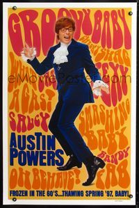 3u042 AUSTIN POWERS: INT'L MAN OF MYSTERY DS teaser one-sheet '97 Mike Myers is frozen in the 60s!