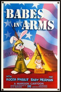 3u044 BABES IN ARMS one-sheet poster '88 Roger Rabbit & Baby Herman in Army uniform with rifles!