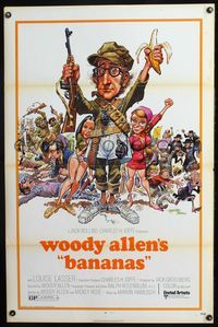 3u046 BANANAS one-sheet poster '71 great artwork of Woody Allen by E.C. Comics artist Jack Davis!