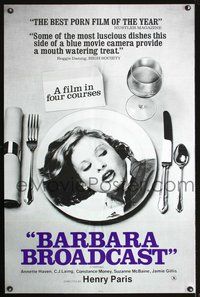 3u048 BARBARA BROADCAST one-sheet poster '77 sexy C.J. Laing on dinner plate, Radley Metzger!