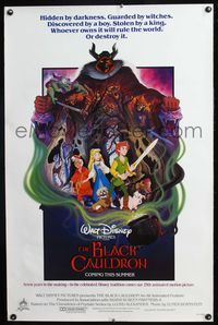 3u063 BLACK CAULDRON advance  1sheet '85 first Walt Disney CG, cool fantasy art by P. Wensel!