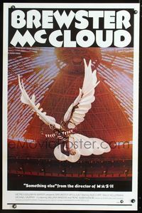 3u076 BREWSTER McCLOUD style B 1sh '71 Robert Altman, art of Bud Cort with wings in the astrodome!