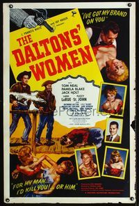 3u112 DALTONS' WOMEN style B one-sheet '50 Tom Neal, bad girl Pamela Blake would kill for her man!