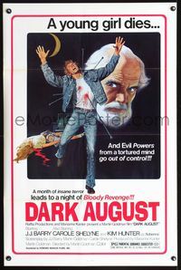 3u114 DARK AUGUST 1sheet '76 a young girl dies & evil powers from a tortured mind go out of control!