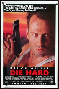 3u128 DIE HARD advance one-sheet movie poster '88 Bruce Willis vs twelve terrorists, crime classic!