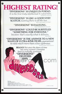 3u130 DIVERSIONS one-sheet movie poster '76 x-rated, cool sexy art design of title over nude woman!