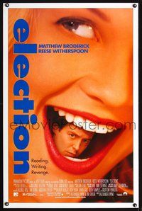 3u145 ELECTION DS one-sheet poster '99 wild image of Matthew Broderick in Reese Witherspoon's mouth!