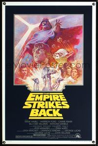 3u006 EMPIRE STRIKES BACK 1sh R81 George Lucas sci-fi classic, cool art of cast by Tom Jung!