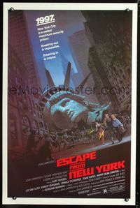 3u152 ESCAPE FROM NEW YORK 1sheet '81 John Carpenter, art of decapitated Lady Liberty by Barry E. Jackson!