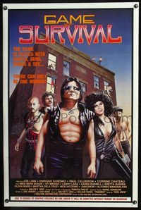 3u195 GAME OF SURVIVAL 1sheet '85 knives, guns, drugs & sex, there can only be one winner, cool art!