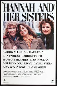 3u217 HANNAH & HER SISTERS one-sheet '86 Woody Allen, Mia Farrow, Carrie Fisher, Barbara Hershey