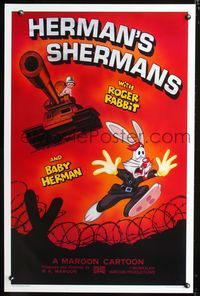 3u229 HERMAN'S SHERMANS one-sheet '88 great image of Roger Rabbit running from Baby Herman in tank!