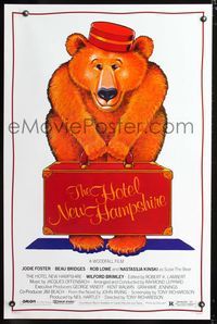 3u242 HOTEL NEW HAMPSHIRE one-sheet poster '84 Tony Richardson, cool Seltzer art of bellhop bear!