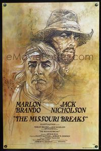 3u358 MISSOURI BREAKS advance one-sheet '76 art of Marlon Brando & Jack Nicholson by Bob Peak!