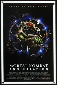 3u365 MORTAL KOMBAT ANNIHILATION DS one-sheet poster '97 martial arts, cool exploding dragon logo!
