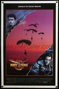 3u389 NAVY SEALS DS signed one-sheet '90 Michael Biehn, autographed by Charlie Sheen, cool image!