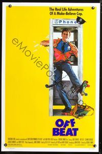 3u405 OFF BEAT one-sheet movie poster '86 wacky art of fake cop Judge Reinhold in phone booth!
