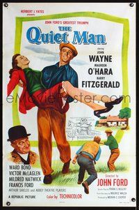 3u453 QUIET MAN one-sheet poster R57 great image of John Wayne carrying Maureen O'Hara, John Ford