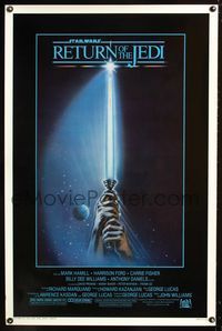3u010 RETURN OF THE JEDI lightsaber style one-sheet poster '83 George Lucas classic, cool image!