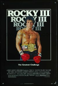 3u485 ROCKY III one-sheet movie poster '82 Sylvester Stallone faces Mr. T in the boxing ring!
