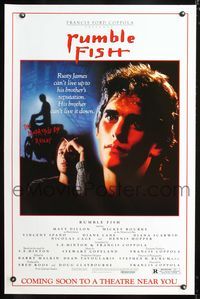 3u491 RUMBLE FISH advance 1sheet '83 Francis Ford Coppola, great art of Matt Dillon & Mickey Rourke!