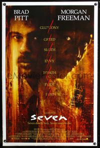 3u510 SEVEN DS portrait style one-sheet movie poster '95 Morgan Freeman & Brad Pitt