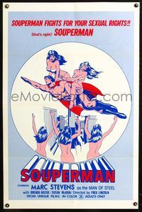 3u542 SOUPERMAN one-sheet '76 wild Superman sex parody, great art, he fights for your sexual rights!