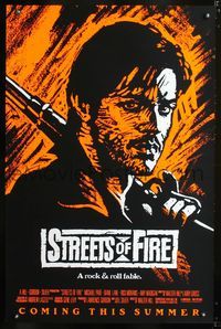 3u563 STREETS OF FIRE day-glo orange advance 1sh '84 Hill great completely different artwork!