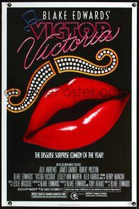 3u631 VICTOR VICTORIA 1sh '82 Julie Andrews, Blake Edwards, cool lips & mustache art by John Alvin!
